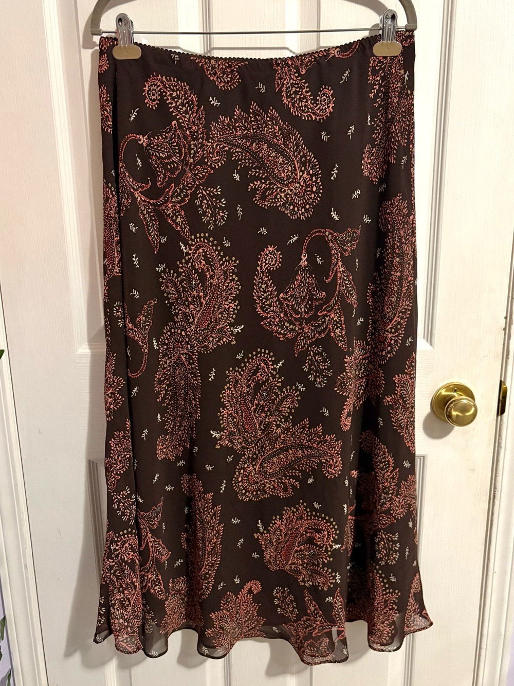 East 5th Brown and Pink Paisley A-Line Maxi Skirt